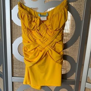 GUESS MARCIANO Yellow Ruched Strapless Corset Top